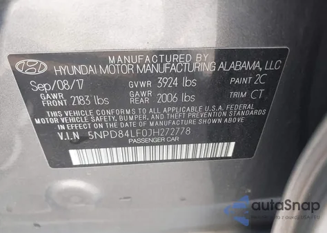 2018 Hyundai Elantra Sel из США, поврежденный, VIN 5NPD84LF0JH272778